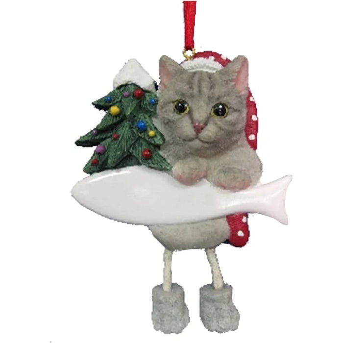 Silver Tabby Cat Dangling Leg Ornament - Silver Tabby Cat Dangling Leg Ornament