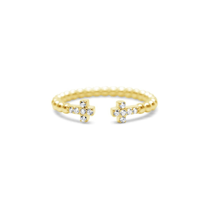 Stia : Pavé Cross Droplet Wire Ring in Gold Plating -