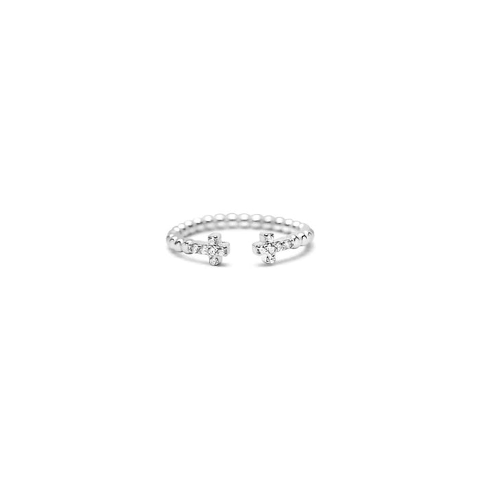 Stia : Pavé Cross Droplet Wire Ring in Silver - Stia : Pavé Cross Droplet Wire Ring in Silver