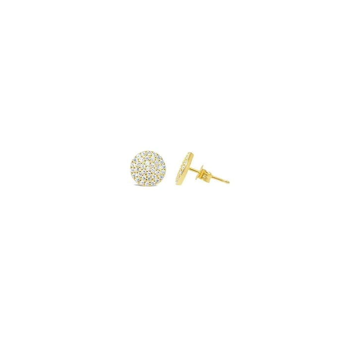 Stia : Pretty Party Earring Pavé Disk Stud in Gold Plating - Stia : Pretty Party Earring Pavé Disk Stud in Gold Plating