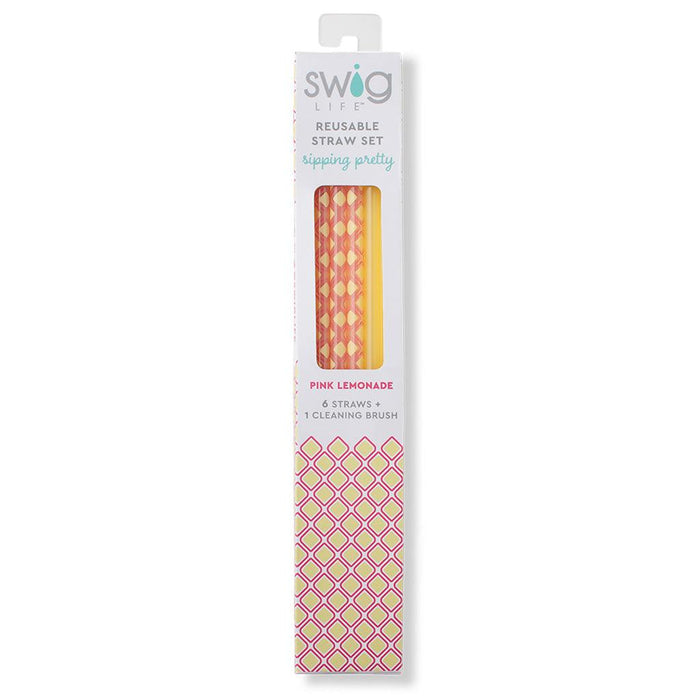 Swig : Pink Lemonade + Yellow Reusable Straw Set (Tall) -