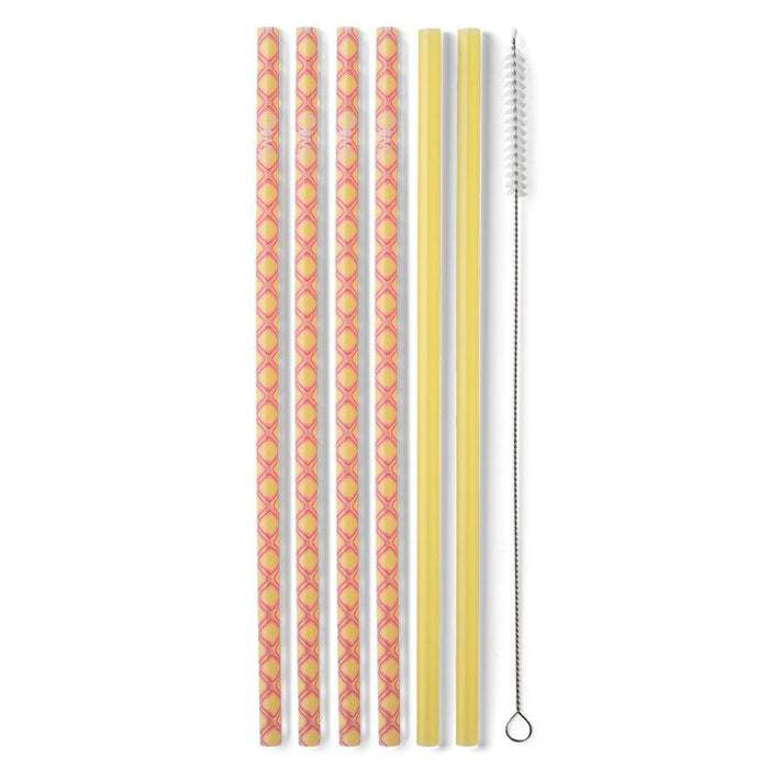 Swig : Pink Lemonade + Yellow Reusable Straw Set (Tall) -