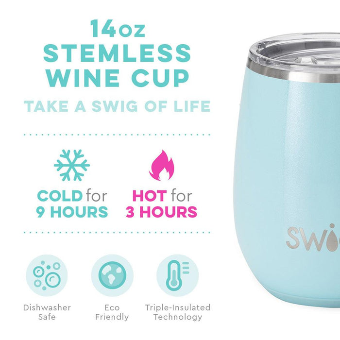 Swig : Shimmer Aquamarine Stemless Wine Cup (14oz) -