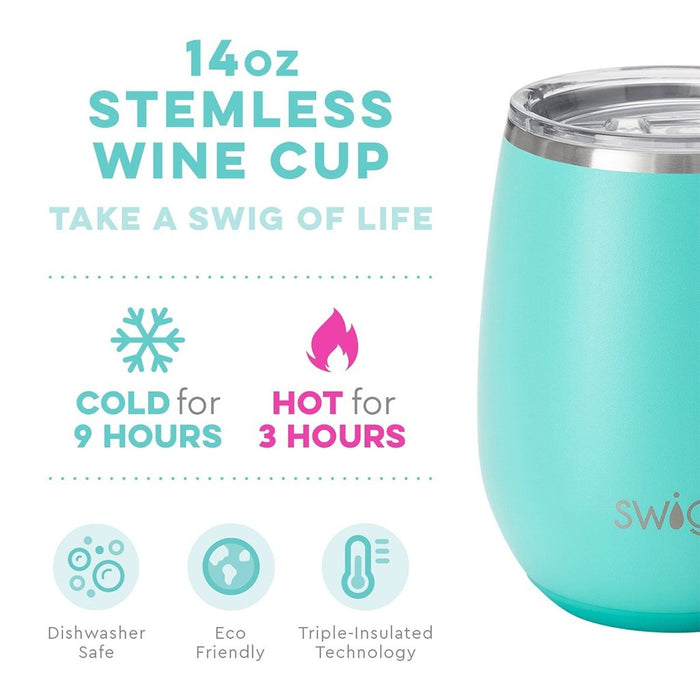 Swig : Stemless Wine Cup in Matte Aqua -
