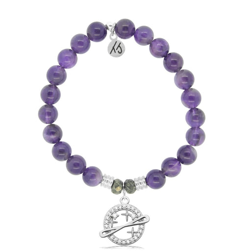T. Jazelle : Amethyst Stone Bracelet with Infinity and Beyond Sterling Silver Charm -