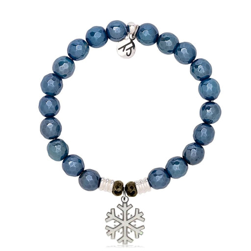 T. Jazelle : Blue Agate Gemstone Bracelet with Snowflake Opal Sterling Silver Charm - T. Jazelle : Blue Agate Gemstone Bracelet with Snowflake Opal Sterling Silver Charm
