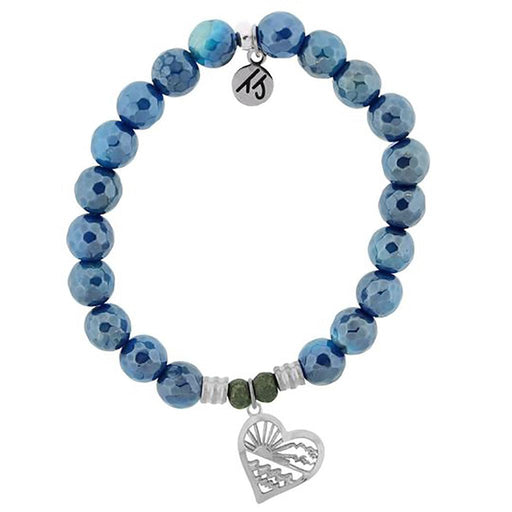 T. Jazelle : Blue Agate Stone Bracelet with Seas the Day Sterling Silver Charm -