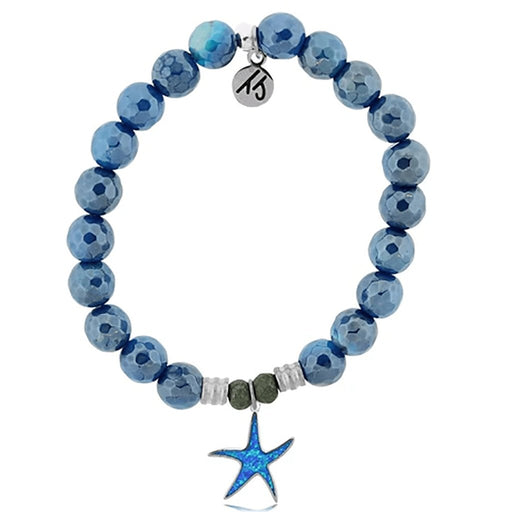 T. Jazelle : Blue Agate Stone Bracelet with Star of the Sea Sterling Silver Charm -