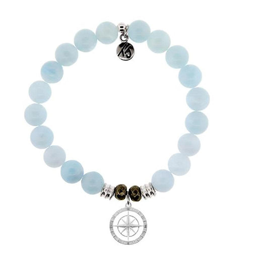 T. Jazelle : Blue Aquamarine Stone Bracelet with Compass Rose Sterling Silver Charm -