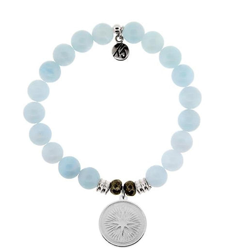 T. Jazelle : Blue Aquamarine Stone Bracelet with Guidance Sterling Silver Charm -