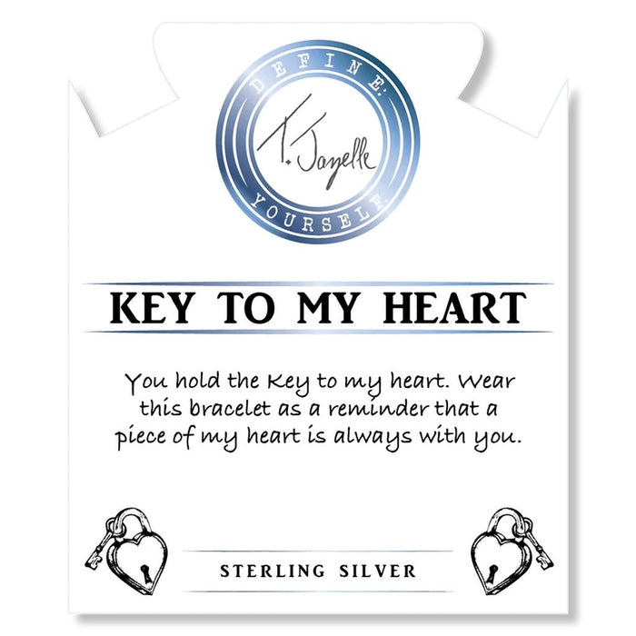 T. Jazelle : Blue Aquamarine Stone Bracelet with Key to my Heart Sterling Silver Charm -