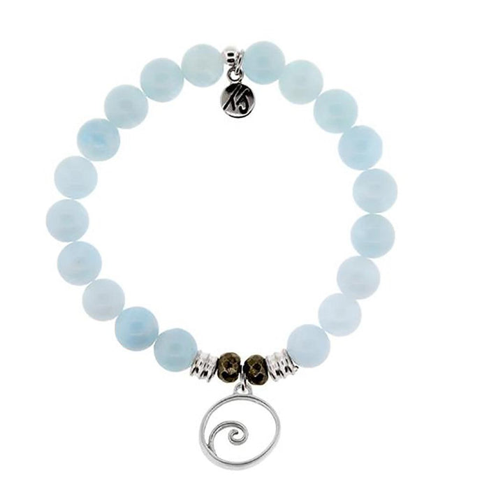 T. Jazelle : Blue Aquamarine Stone Bracelet with Wave Sterling Silver Charm -
