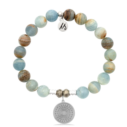 T. Jazelle : Blue Calcite Gemstone Bracelet with Family Circle Sterling Silver Charm - T. Jazelle : Blue Calcite Gemstone Bracelet with Family Circle Sterling Silver Charm