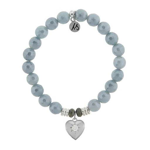 T. Jazelle : Blue Quartzite Stone Bracelet with Self Love Sterling Silver Charm -