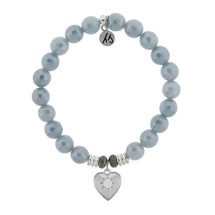 T. Jazelle : Blue Quartzite Stone Bracelet with Self Love Sterling Silver Charm -