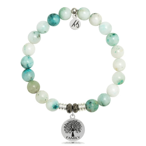 T. Jazelle : Caribbean Quartzite Stone Bracelet with Family Tree Sterling Silver Charm -