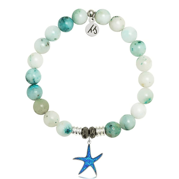 T. Jazelle : Caribbean Quartzite Stone Bracelet with Star of the Sea Sterling Silver Charm -