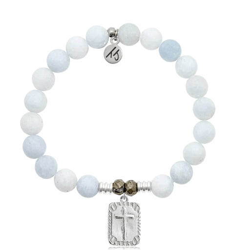 T. Jazelle : Celestine Stone Bracelet with Cross Rectangle Sterling Silver Charm -