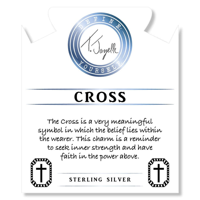 T. Jazelle : Celestine Stone Bracelet with Cross Rectangle Sterling Silver Charm -
