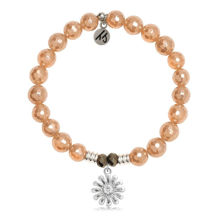 T. Jazelle : Champagne Agate Stone Bracelet with Daisy Sterling Silver Charm -