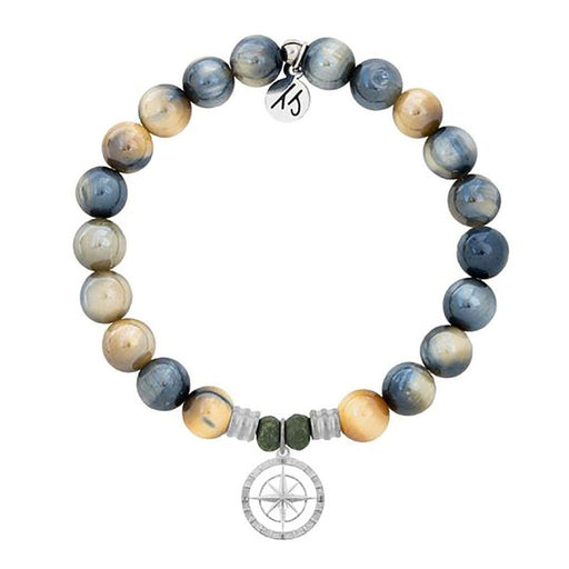T. Jazelle : Dream Tiger's Eye Stone Bracelet with Compass Rose Sterling Silver Charm -