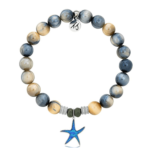 T. Jazelle : Dream Tiger's Eye Stone Bracelet with Star of the Sea Sterling Silver Charm -