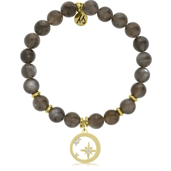 T. Jazelle : Gold Collection - Black Moonstone Stone Bracelet with What is Meant to Be Gold Charm -