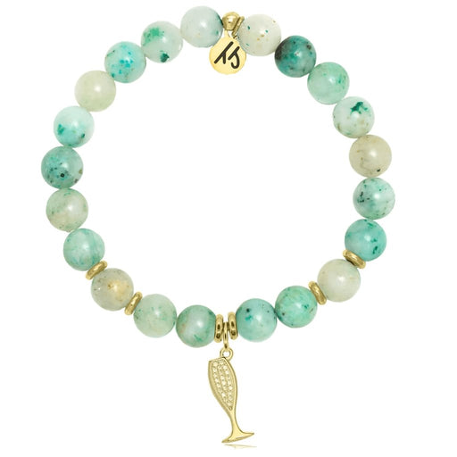 T. Jazelle : Gold Collection - Caribbean Quartz Stone Bracelet with Cheers Gold Charm -