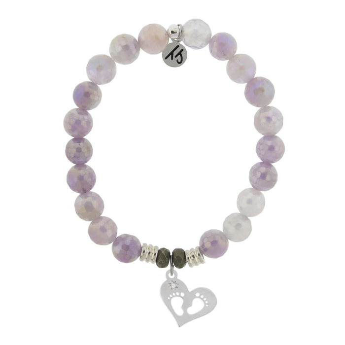 T. Jazelle : Mauve Jade Stone Bracelet with Baby Feet Sterling Silver Charm -