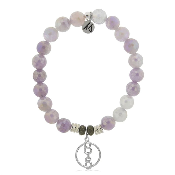 T. Jazelle : Mauve Jade Stone Bracelet with Connection Sterling Silver Charm -
