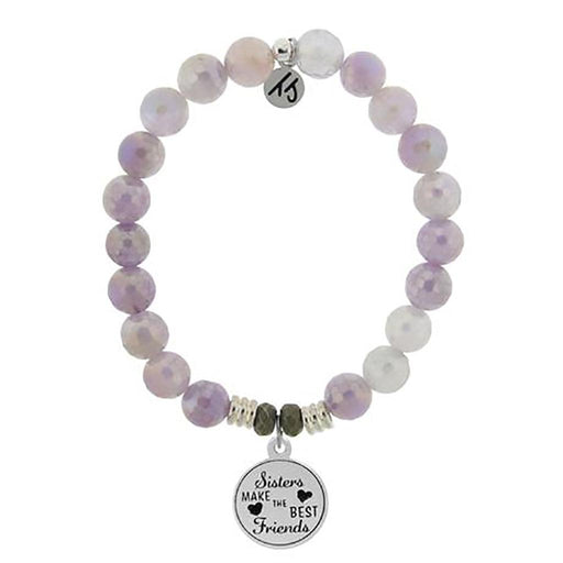 T. Jazelle : Mauve Jade Stone Bracelet with Sister's Love Sterling Silver Charm -
