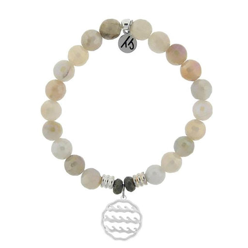 T. Jazelle : Moonstone Bracelet with Waves of Life Sterling Silver Charm -