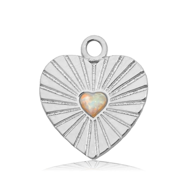 T. Jazelle : Moonstone Stone Bracelet with Heart Opal Sterling Silver Charm -