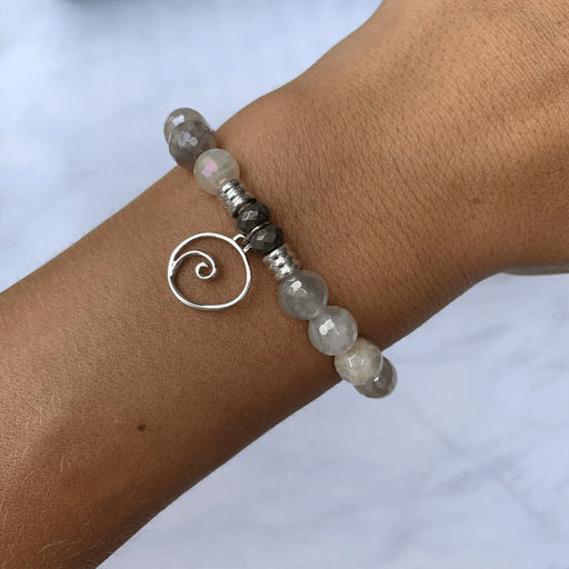 T. Jazelle : Moonstone Stone Bracelet with Wave Sterling Silver Charm -
