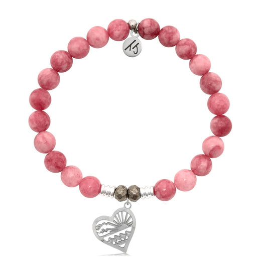 T. Jazelle : Pink Jade Stone Bracelet with Seas the Day Sterling Silver Charm -