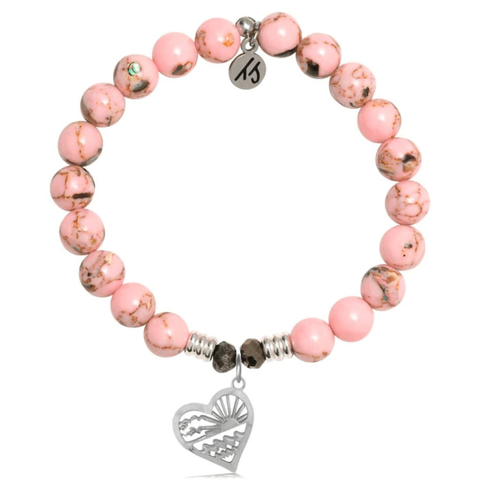 T. Jazelle : Pink Shell Stone Bracelet with Seas the Day Sterling Silver Charm -