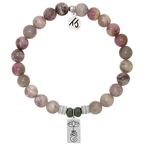 T. Jazelle : Pink Tourmaline Stone Bracelet with New Beginnings Sterling Silver Charm -