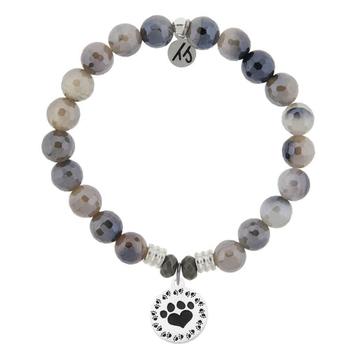 T. Jazelle : Storm Agate Stone Bracelet with Paw Print Sterling Silver Charm -