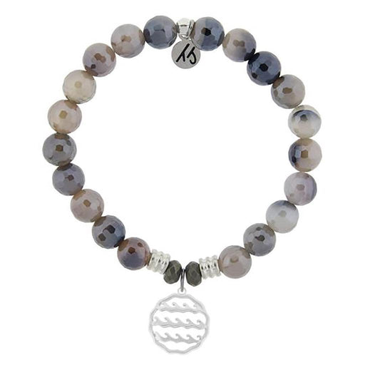 T. Jazelle : Storm Agate Stone Bracelet with Waves of Life Sterling Silver Charm -