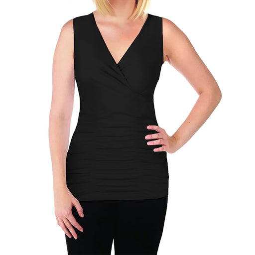 Tees by Tina : Ruched Crossover V-Neck Tank - Black -