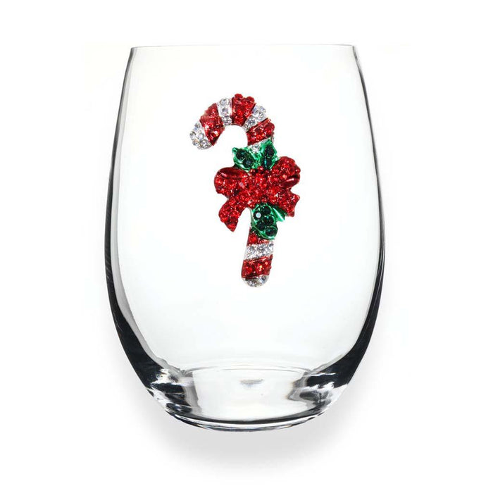 The Queens' Jewels : Candy Cane Jeweled Stemless Wineglass - The Queens' Jewels : Candy Cane Jeweled Stemless Wineglass - Annies Hallmark and Gretchens Hallmark, Sister Stores