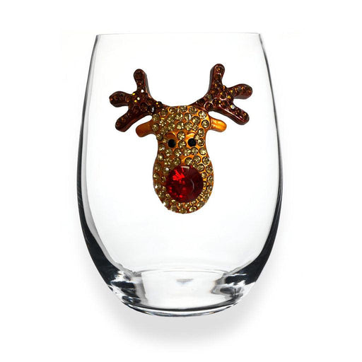 The Queens' Jewels : Rudolph Red Nose Reindeer Jeweled Stemless Wineglass - The Queens' Jewels : Rudolph Red Nose Reindeer Jeweled Stemless Wineglass - Annies Hallmark and Gretchens Hallmark, Sister Stores