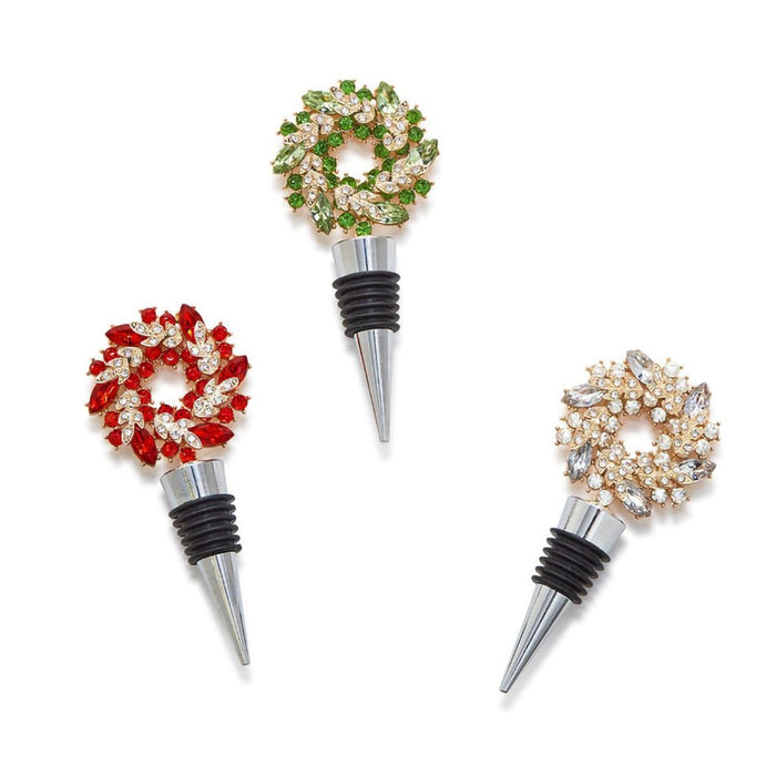 Two's Company : Holiday Wreath Jeweled Bottle Stopper - Two's Company : Holiday Wreath Jeweled Bottle Stopper