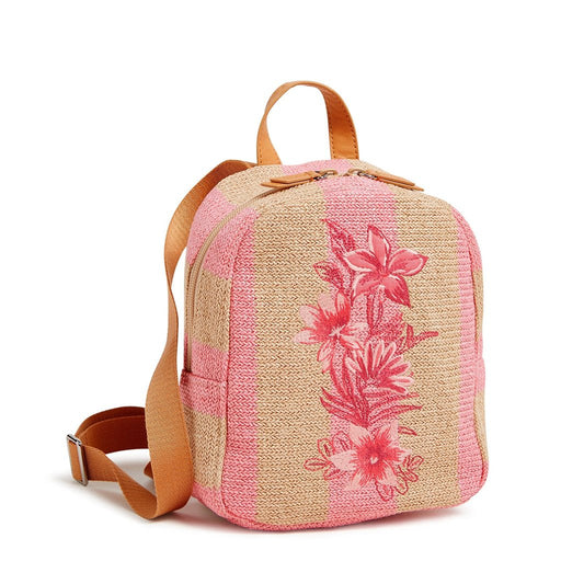 Vera Bradley : Mini Straw Backpack in Candy Pink Stripe Straw - Vera Bradley : Mini Straw Backpack in Candy Pink Stripe Straw