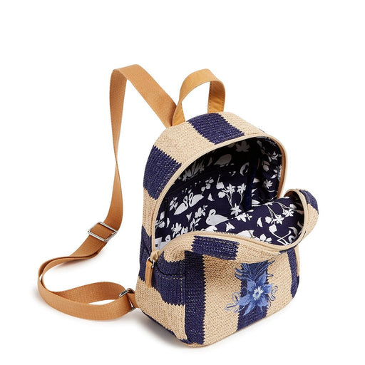 Vera Bradley : Mini Straw Backpack in Navy Stripe Straw - Vera Bradley : Mini Straw Backpack in Navy Stripe Straw
