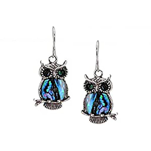 Wild Pearle : Abalone Silver Plated Dangle Earrings Regal Owl -