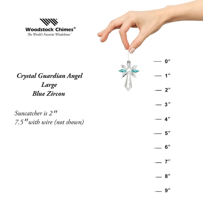 Woodstock Chimes : Crystal Guardian Angel Suncatcher - Large, Blue Zircon -